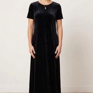 Vintage 90s Dressing Clio Black Velvet Maxi Shirt Dress MP